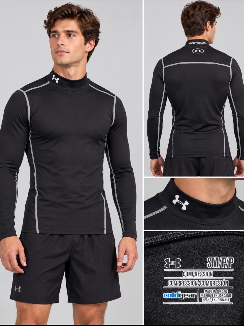 Under Armour Men’s Black Long-Sleeve Swim Rash Guard with Gray Piping